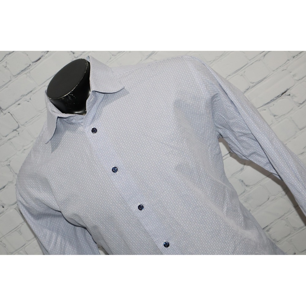 David Donahue Button Down Dress Shirt Mens 2XL or 18 34/35 Blue White Trim Fit